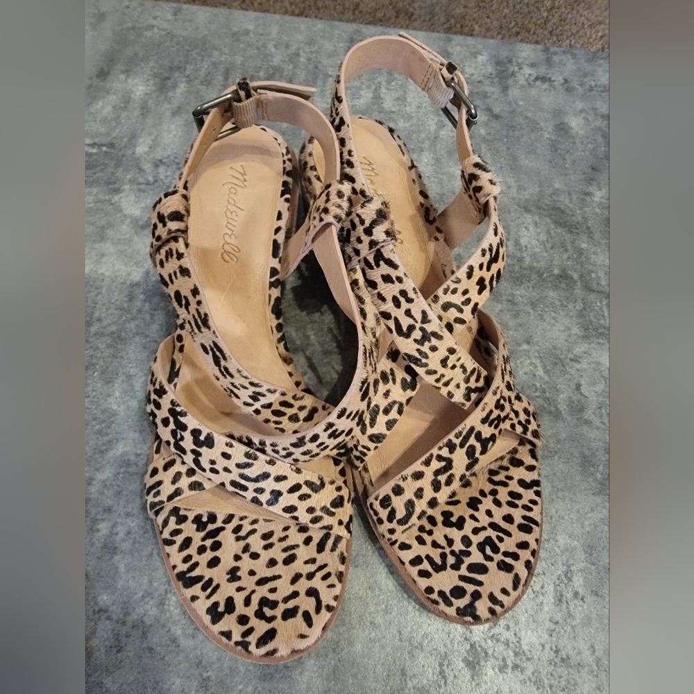 Madewell Alyssa Calf Hair Leopard Sandals Size 7.5 NWOT